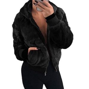Women Fleece Slim Zip-Up Winter Hooded Faux
